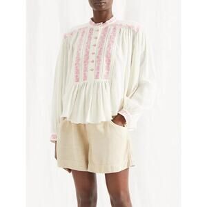 Isabel Marant Étoile Womens Giovana Cream Pink Embroidery Blouse US 4